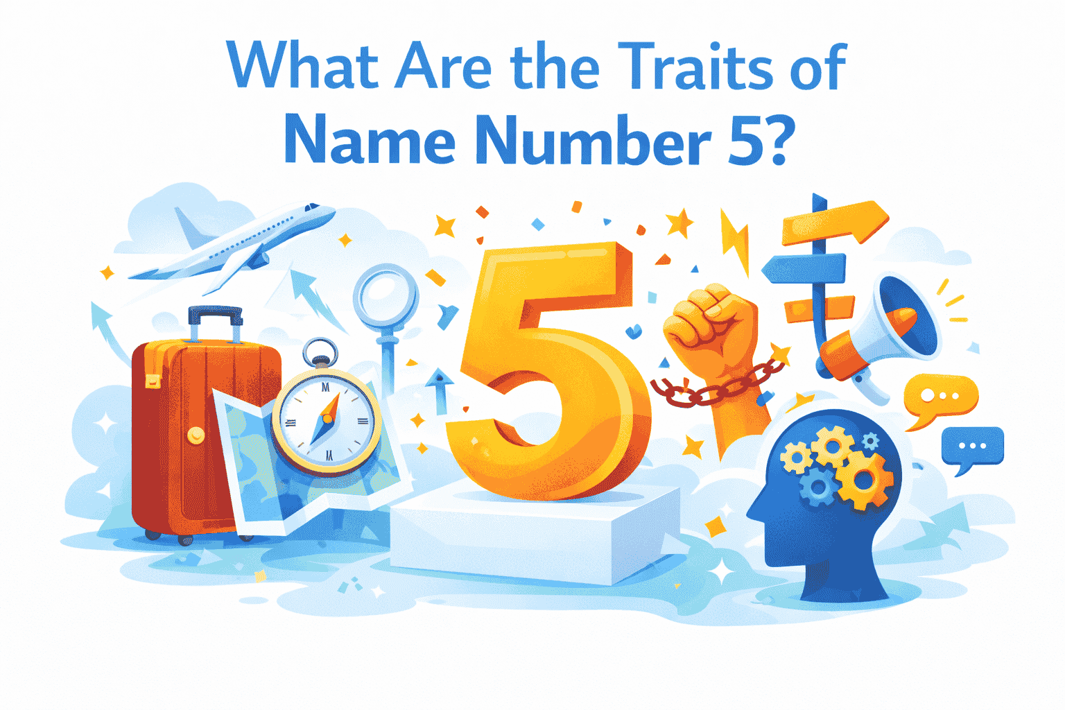 Illustration representing Name Number 5 in numerology, highlighting personality traits, freedom, and adventure.