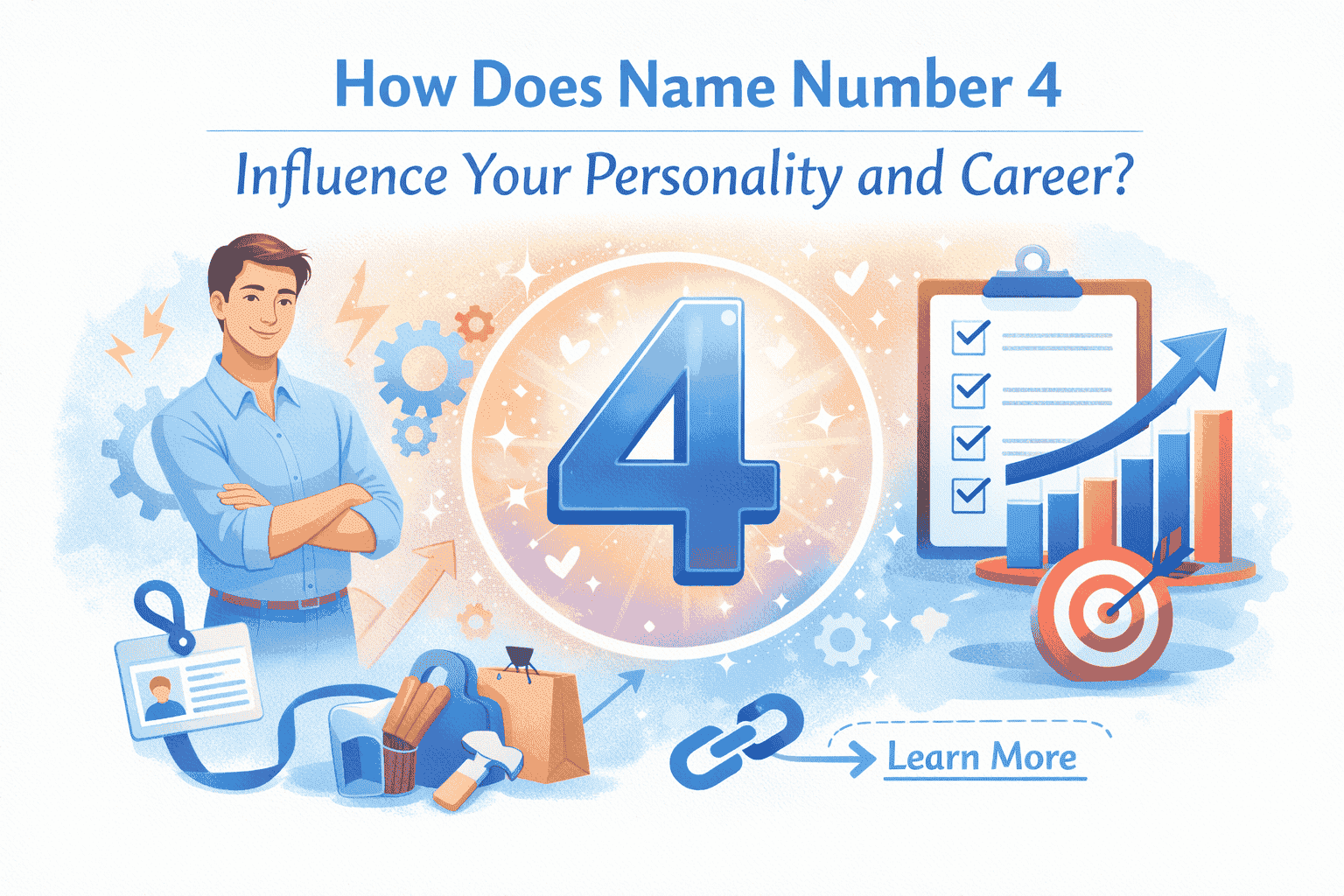 Numerology graphic explaining Name Number 4 personality traits including discipline and responsibility