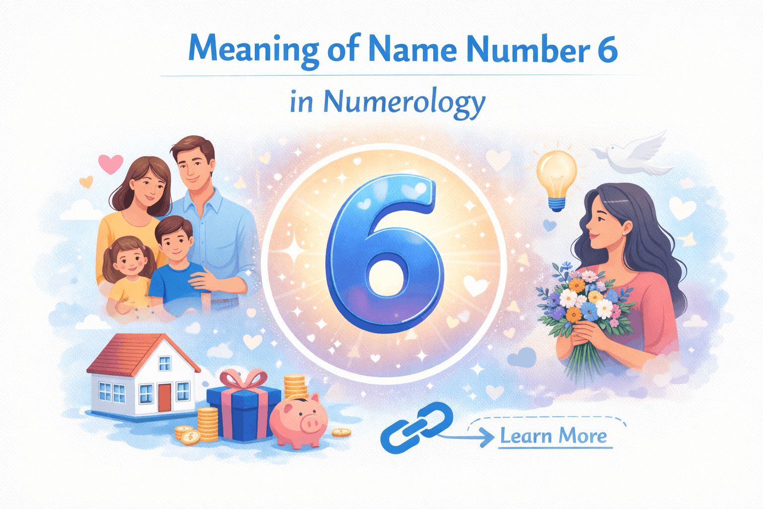 Illustration representing Name Number 6, highlighting harmony, responsibility, and nurturing personality traits.