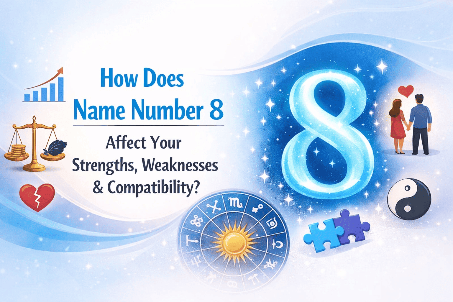 Name Number 8 numerology reveal showing personality traits, strengths, and life path insights.